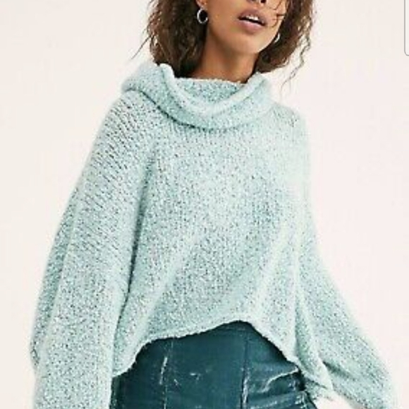 Free People Sweaters - FREE PEOPLE Turtle Neck Cowl Neck Sweater Aqua Blue M